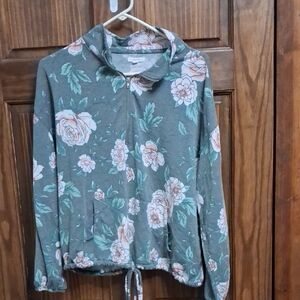 Maurices Sage Floral Half-Zip Pullover with Pink and Green Accents